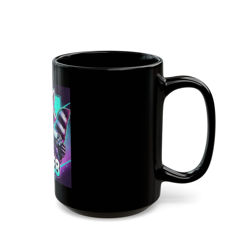 Gamer Raccoon Black Mug — KSUE8 Gaming Controller & Energy Drink Design (11oz/15oz)