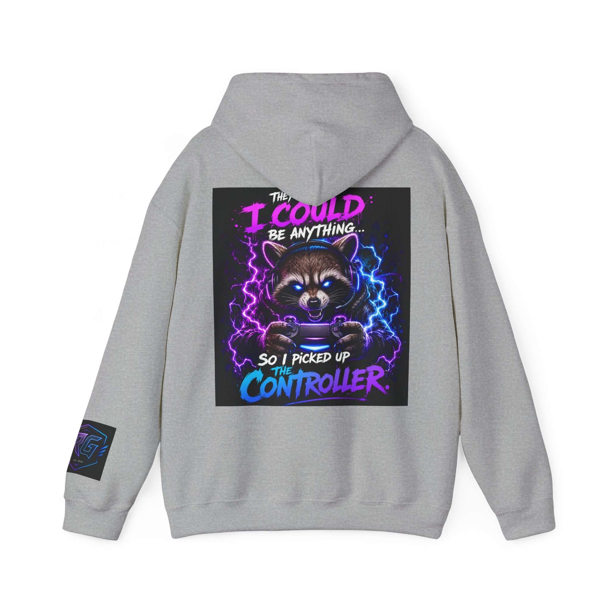 Gaming Hoodie — “I Could Be Anything… So I Picked up the Controller” Raccoon Gamer Sweatshirt