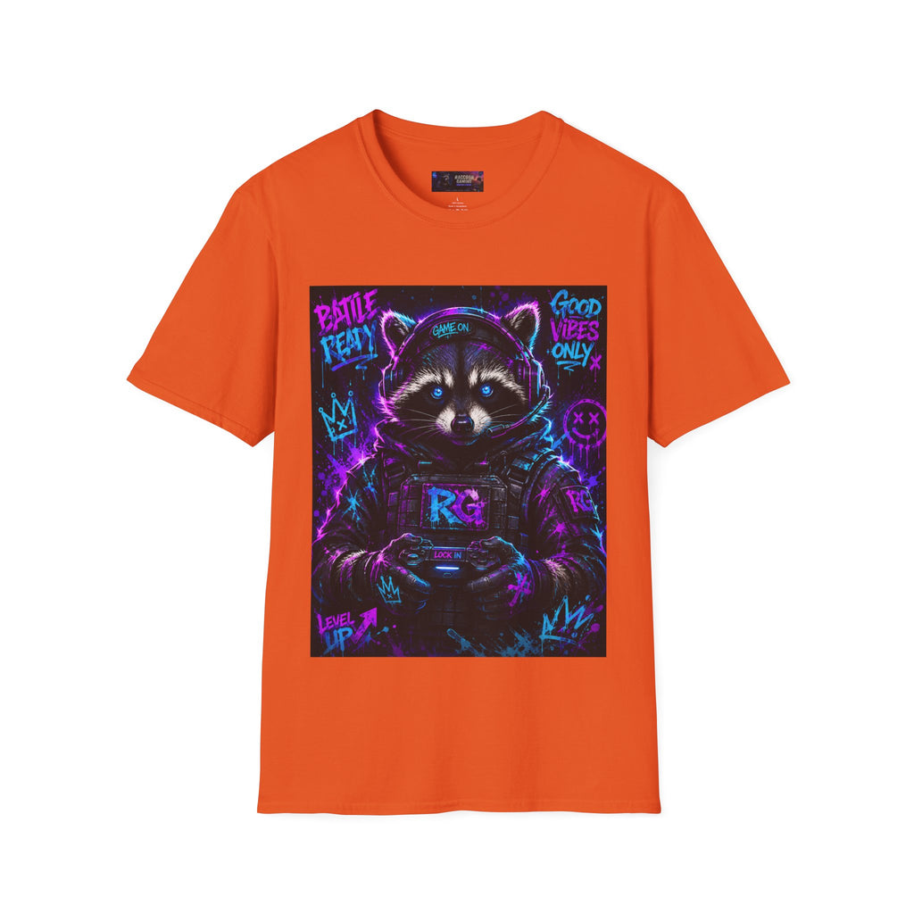 Raccoon Neon Graphic T-Shirt — "Good Vibes Only" Retro Gamer Streetwear