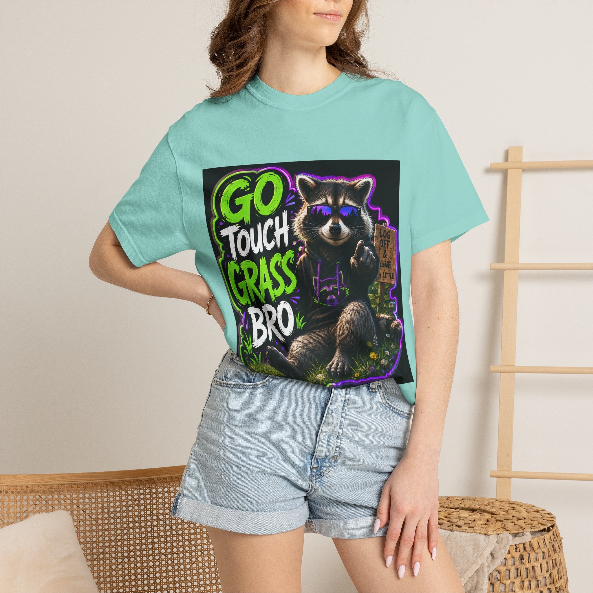 Raccoon 'Go Touch Grass Bro' Graphic T-Shirt
