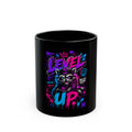 Level Up Gamer Raccoon Black Mug – Neon Retro Gaming Coffee Cup (11oz/15oz)