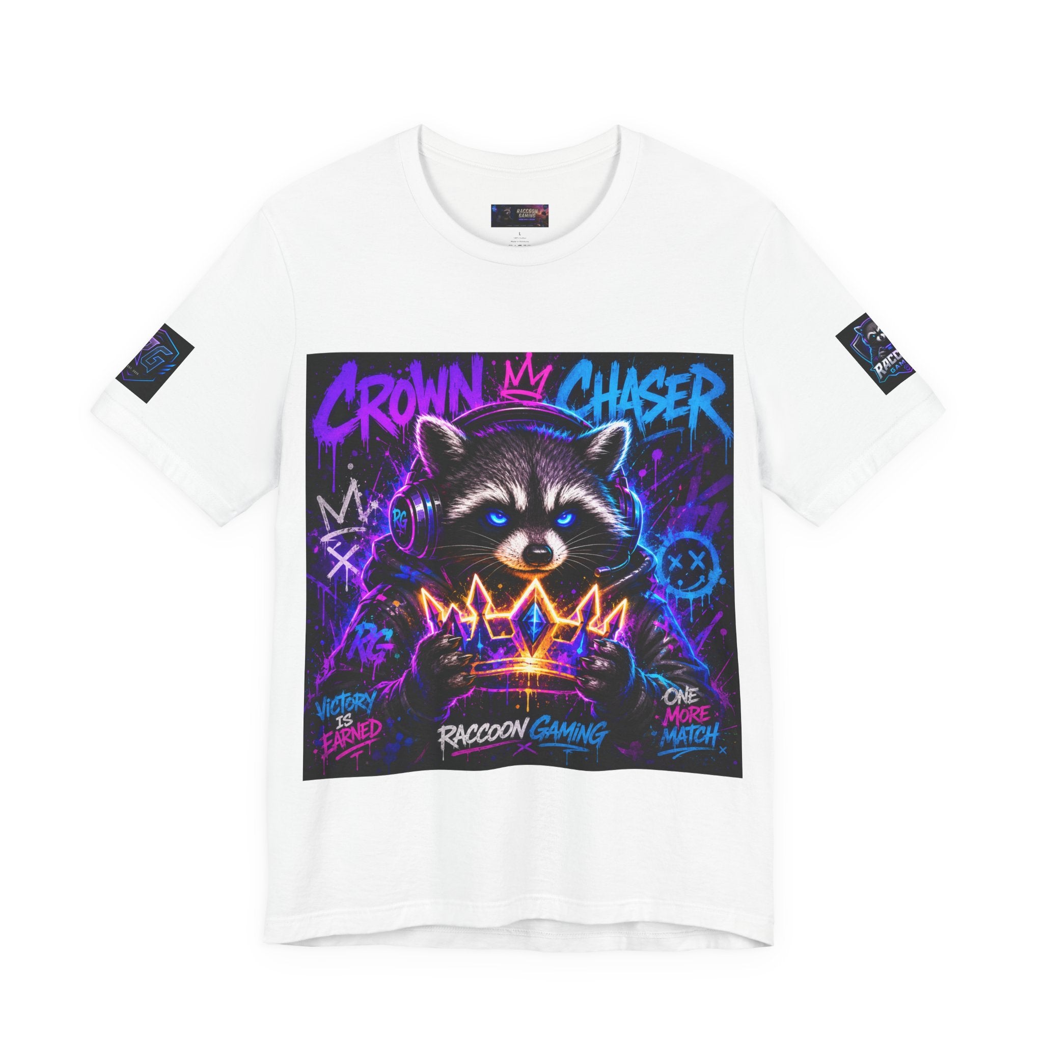 Crown Chaser Raccoon Gaming Tee — "Every Match is Earned" Gamer T-Shirt