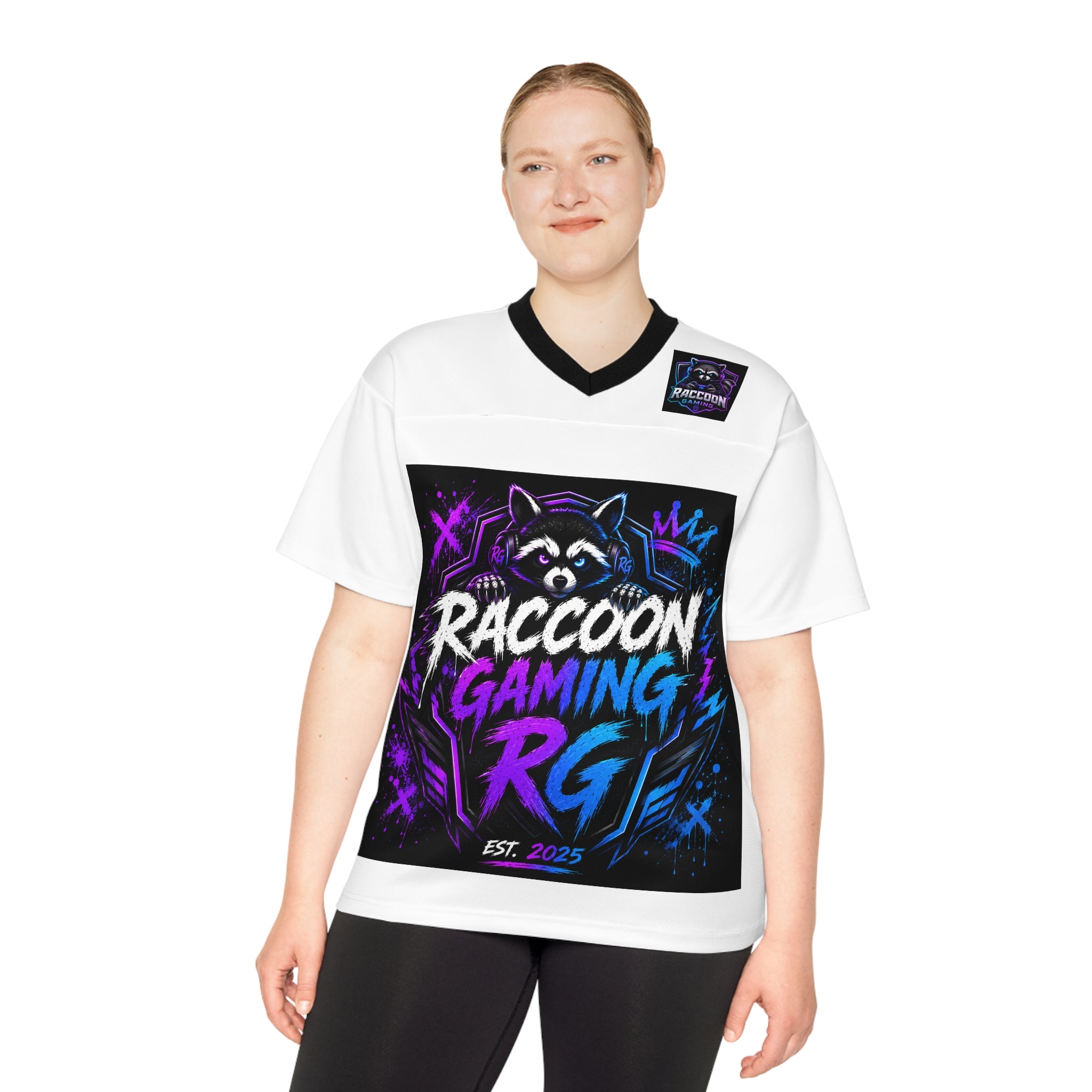 Raccoon Gaming Jersey — Retro Neon Esports Football Tee