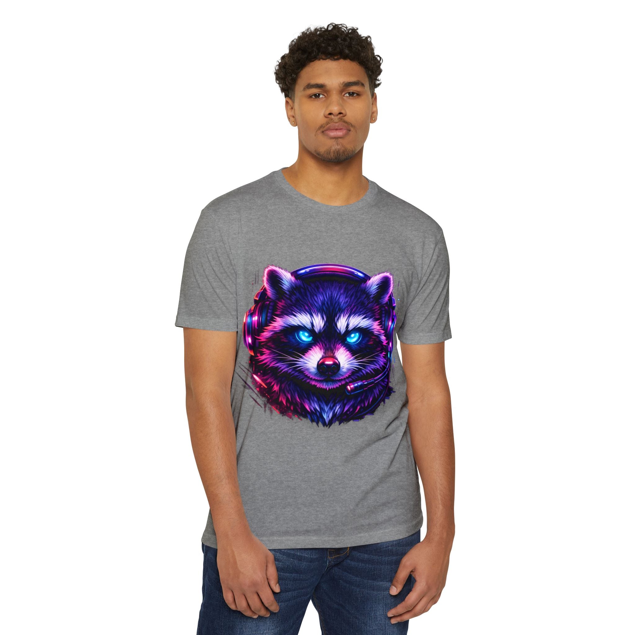 Raccoon Gaming T-Shirt — Neon Headset Mascot & “Lock In. Show Up. Show Out.” Graphic