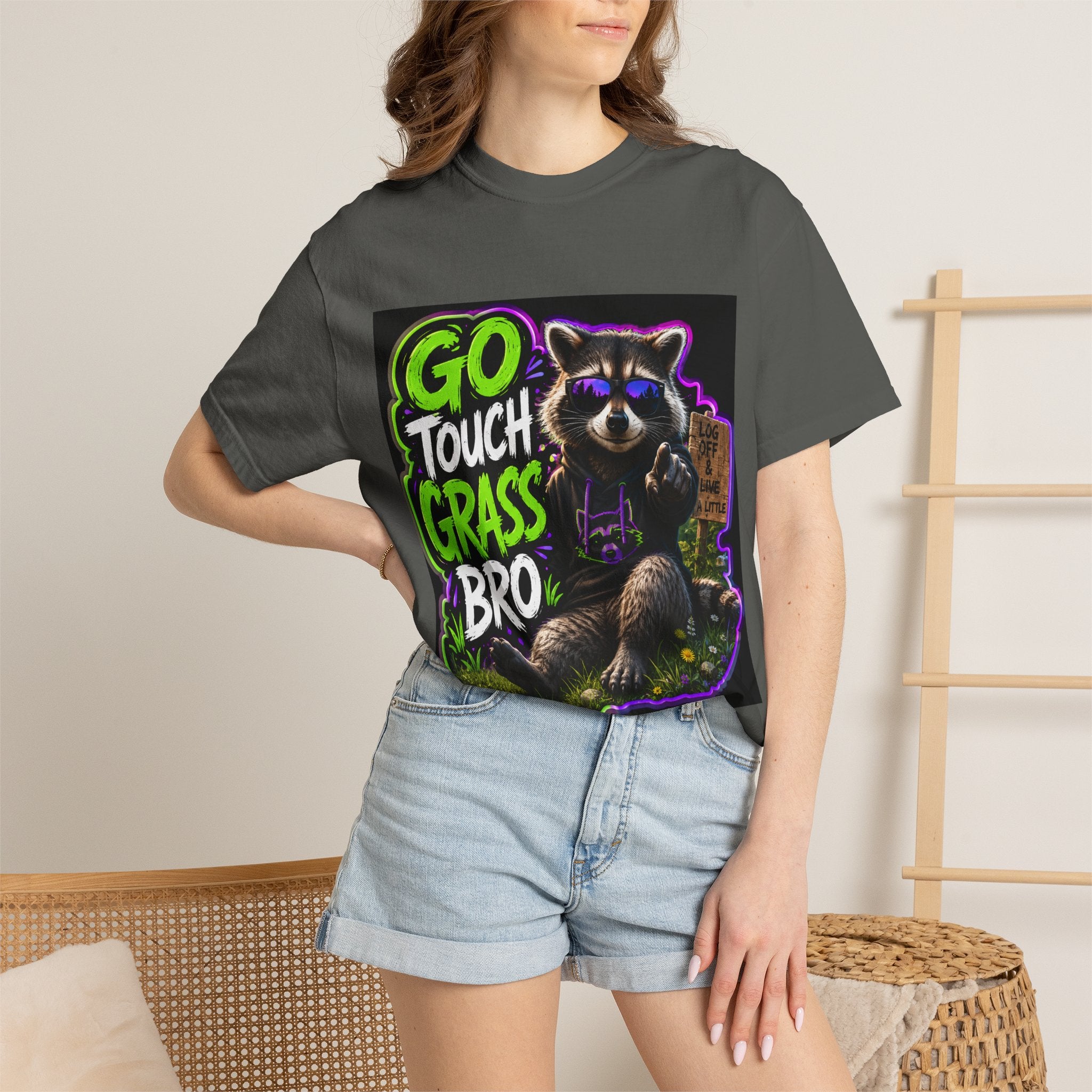 Raccoon 'Go Touch Grass Bro' Graphic T-Shirt
