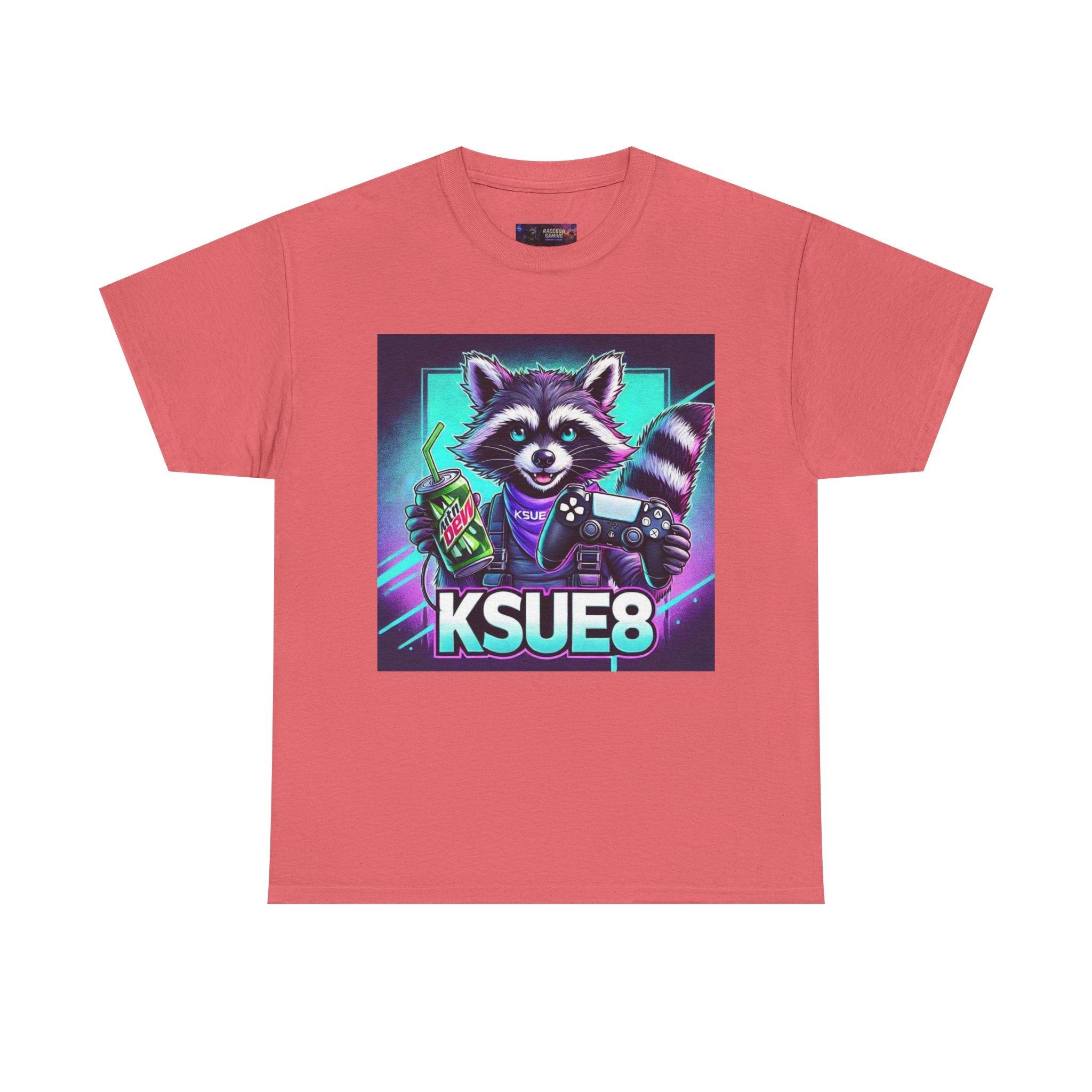 Raccoon Gamer Graphic Tee — 'KSUE8' Neon Retro Gaming T-Shirt