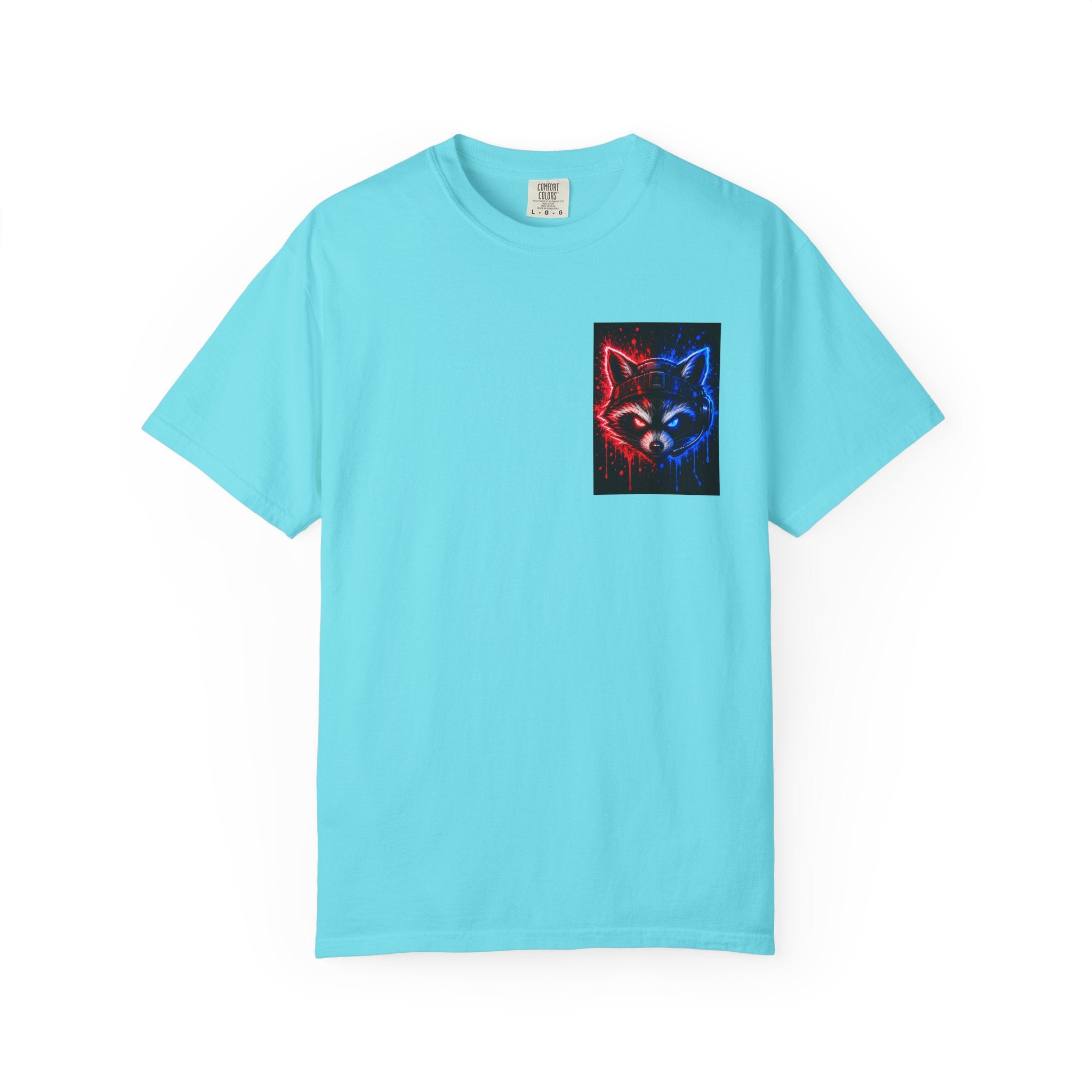 Raccoon Gaming Neon Poster T-Shirt — "Look In, Speak Up, Shine Out" Motivational Tee