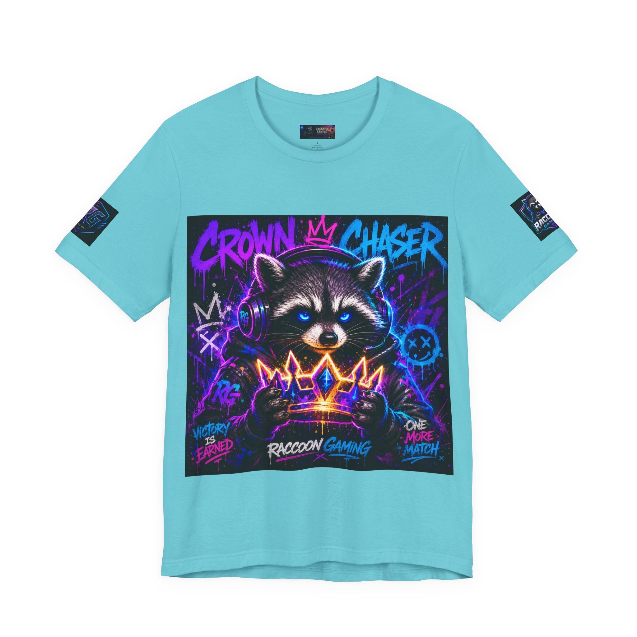 Crown Chaser Raccoon Gaming Tee — "Every Match is Earned" Gamer T-Shirt