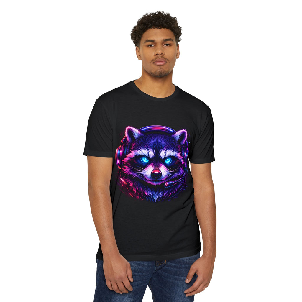 Raccoon Gaming T-Shirt — Neon Headset Mascot & “Lock In. Show Up. Show Out.” Graphic