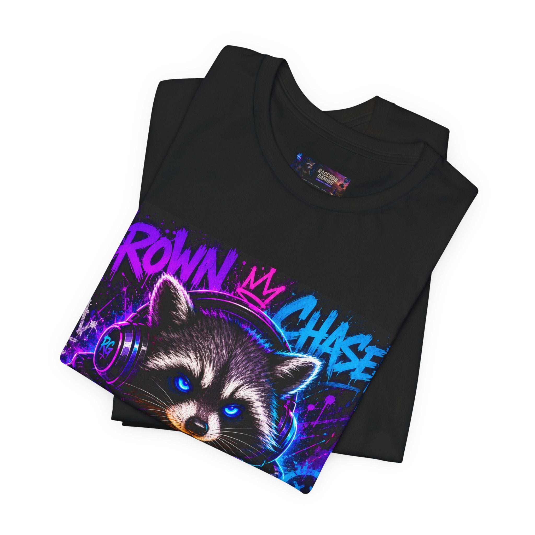 Crown Chaser Raccoon Gaming Tee — "Every Match is Earned" Gamer T-Shirt