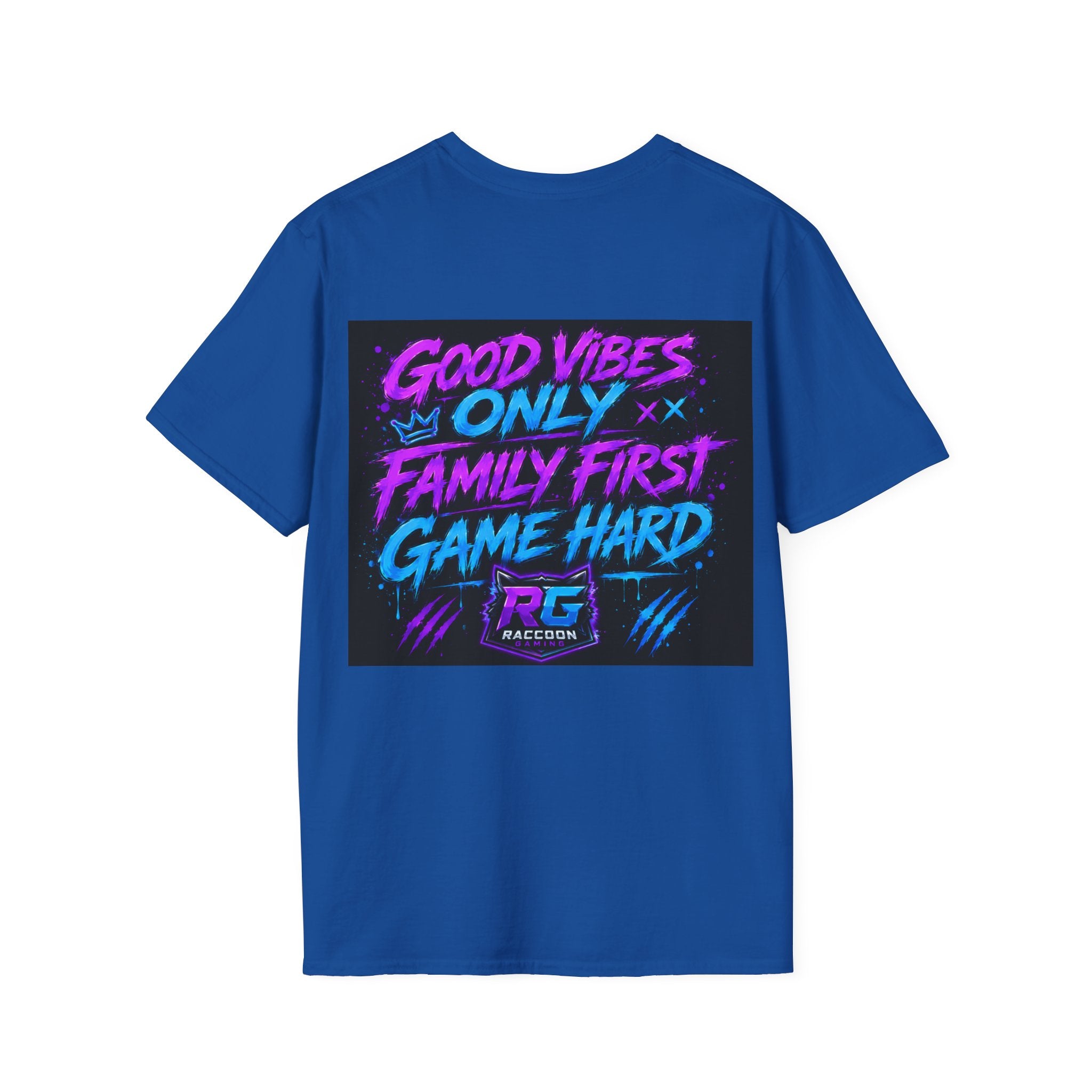 Raccoon Neon Graphic T-Shirt — "Good Vibes Only" Retro Gamer Streetwear