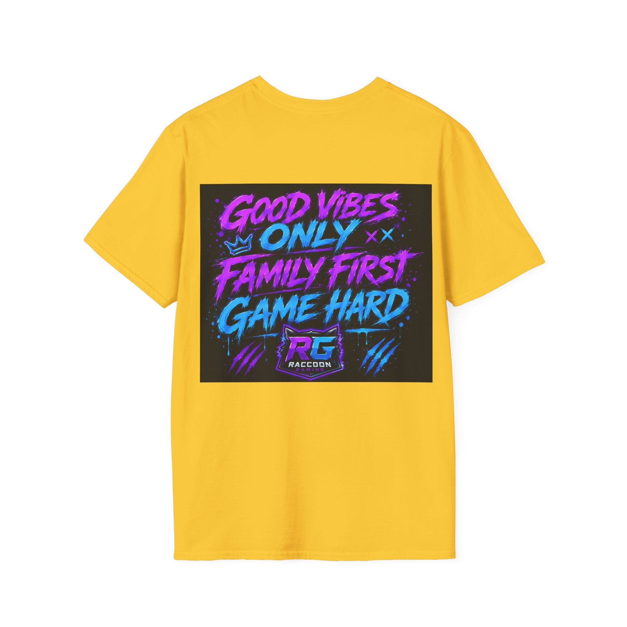 Raccoon Neon Graphic T-Shirt — "Good Vibes Only" Retro Gamer Streetwear