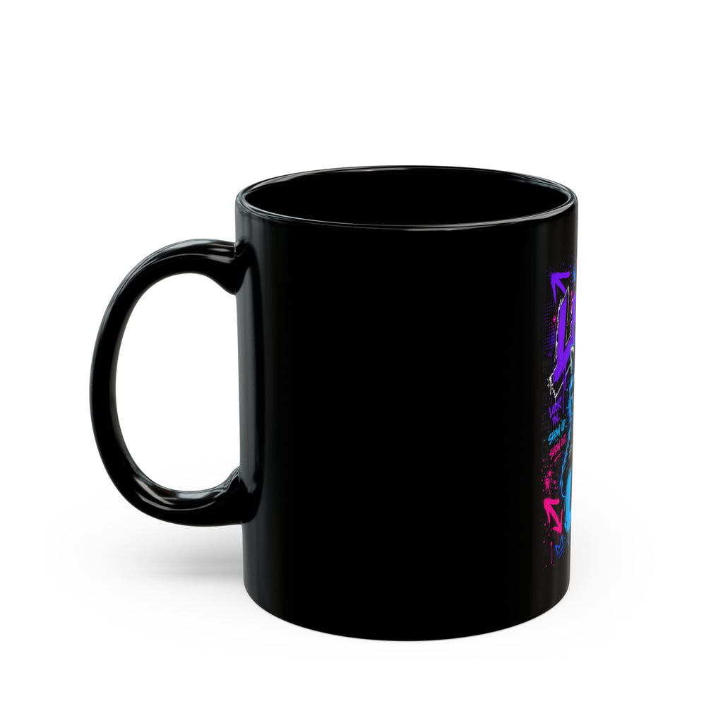 Level Up Gamer Raccoon Black Mug – Neon Retro Gaming Coffee Cup (11oz/15oz)