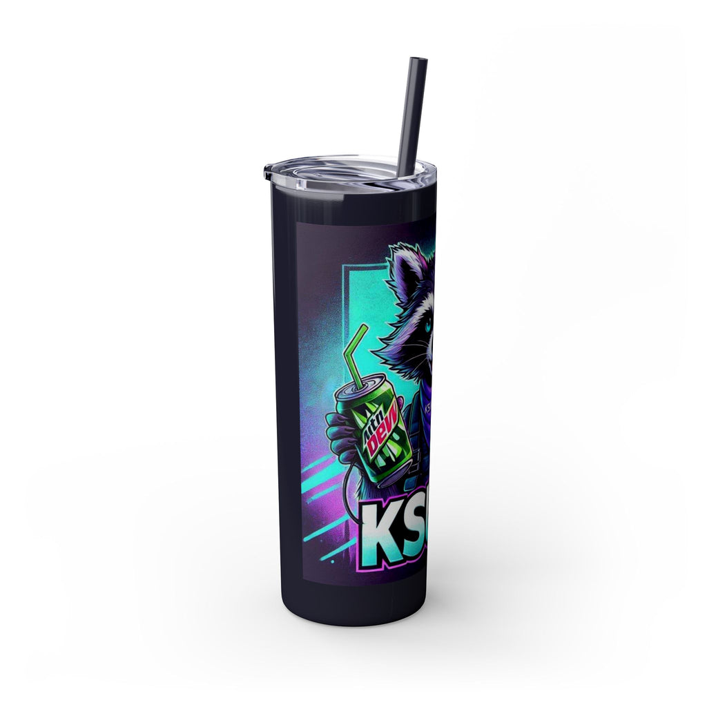 20oz Skinny Tumbler – Neon Gamer Raccoon Design with Straw (KSUE8)
