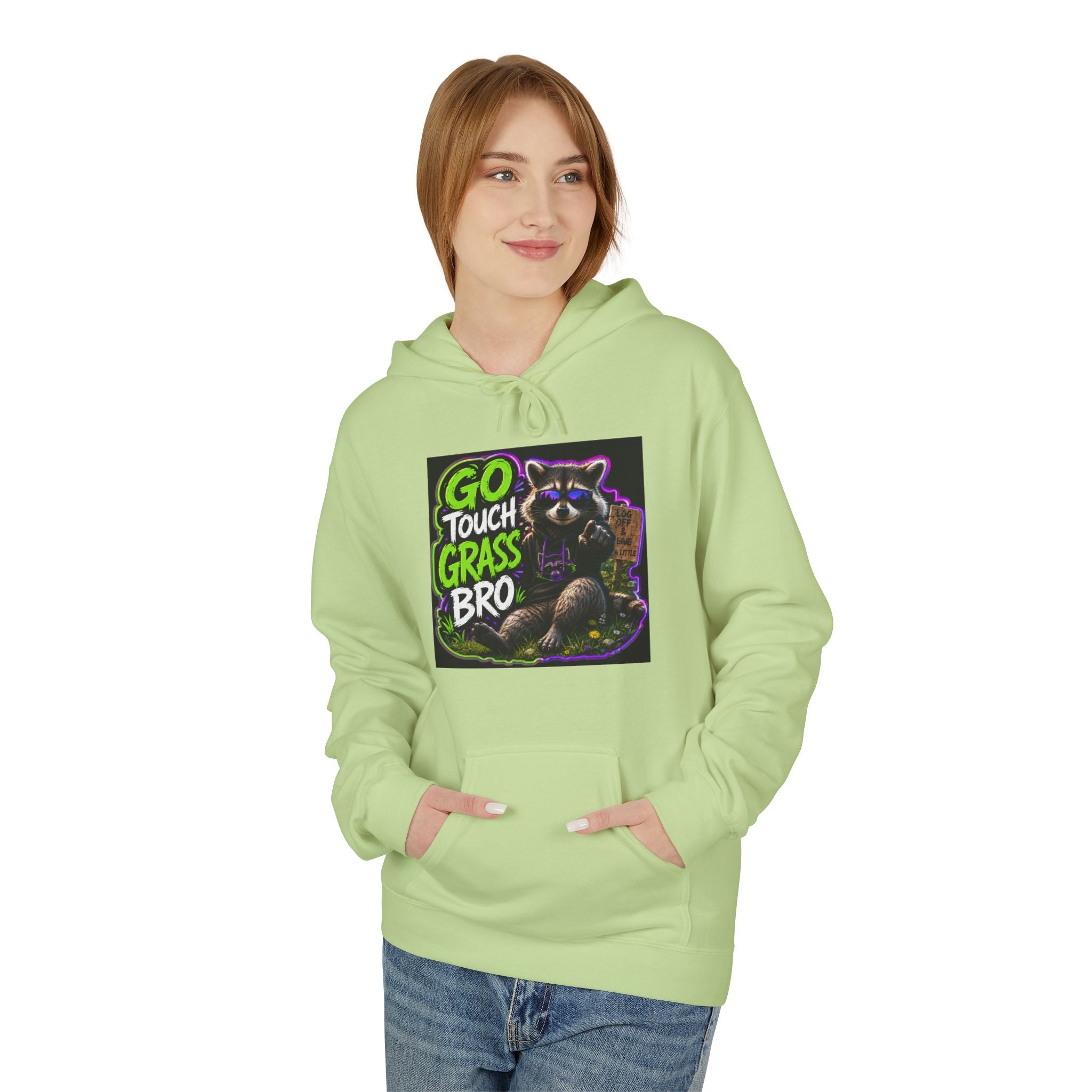 Go Touch Grass Bro Hoodie – Funny Green Text & Gamer Frog Graphic Pullover