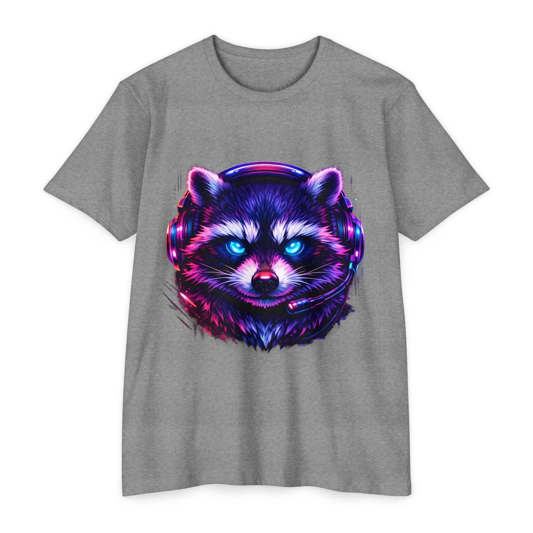 Raccoon Gaming T-Shirt — Neon Headset Mascot & “Lock In. Show Up. Show Out.” Graphic