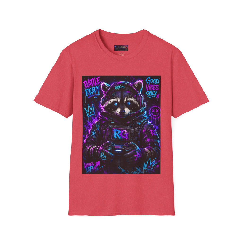 Raccoon Neon Graphic T-Shirt — "Good Vibes Only" Retro Gamer Streetwear