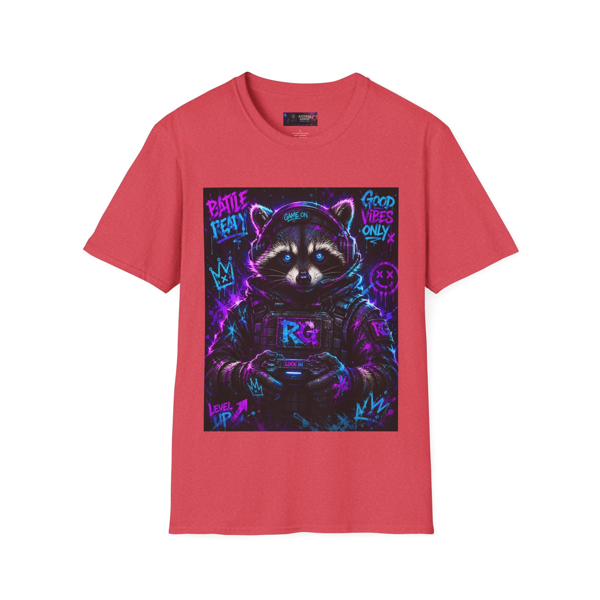 Raccoon Neon Graphic T-Shirt — "Good Vibes Only" Retro Gamer Streetwear
