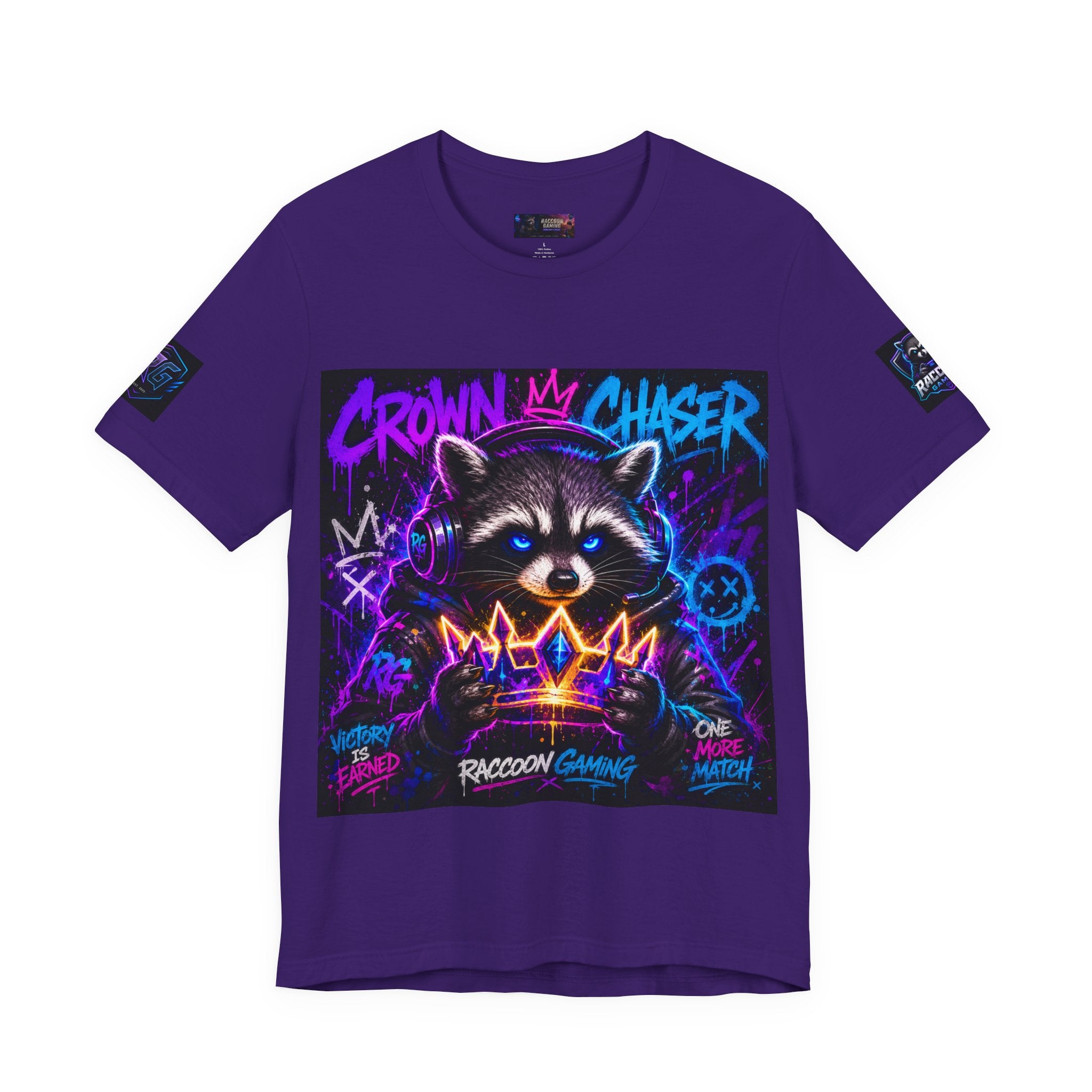 Crown Chaser Raccoon Gaming Tee — "Every Match is Earned" Gamer T-Shirt