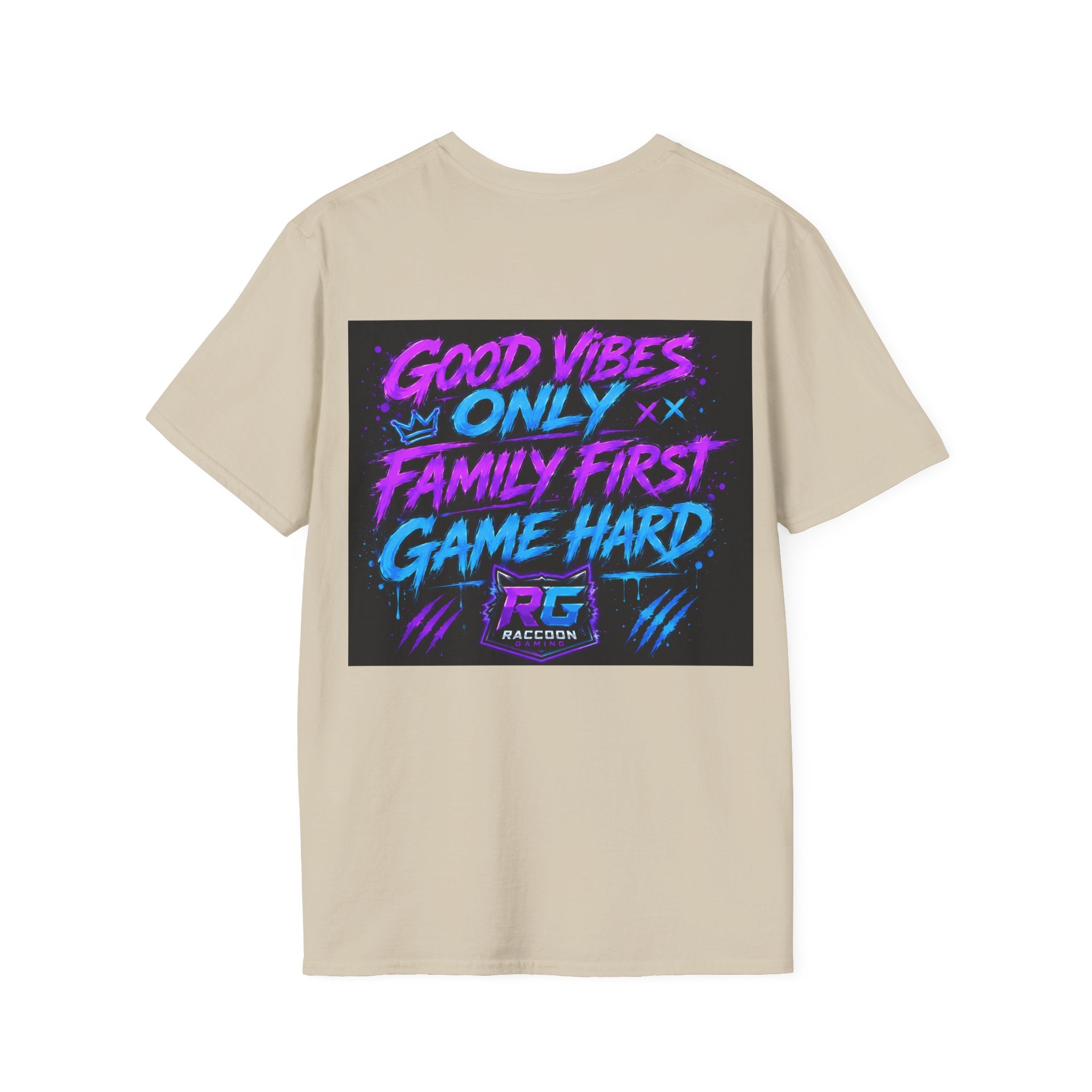 Raccoon Neon Graphic T-Shirt — "Good Vibes Only" Retro Gamer Streetwear